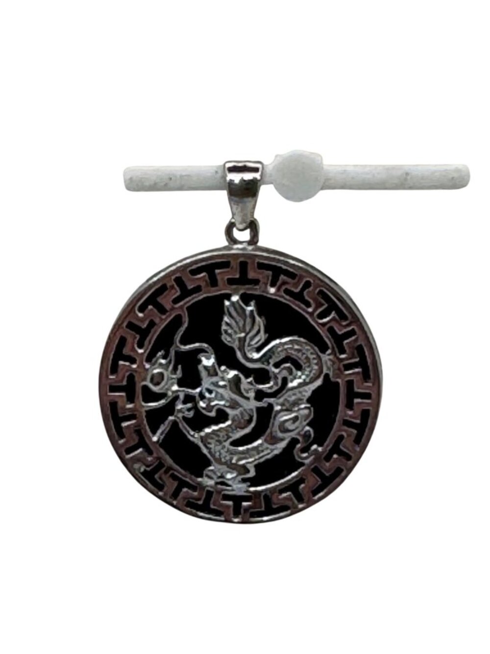 Black Jade Dragon Pendant Heavy Sterling Silver Dragon Statement Necklace Vtg